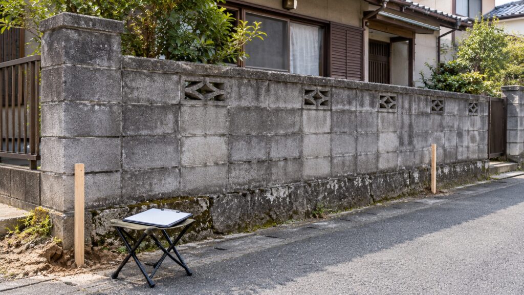 道路沿いの古いブロック塀と基礎を解体見積前に確認するテーマ画像