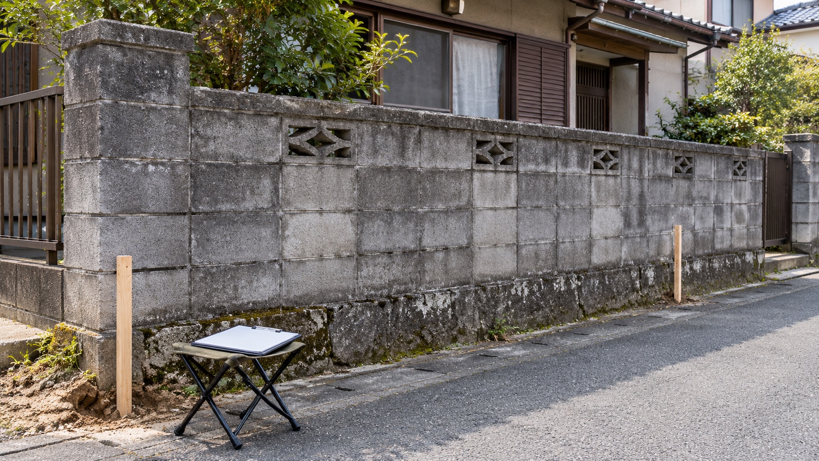 道路沿いの古いブロック塀と基礎を解体見積前に確認するテーマ画像